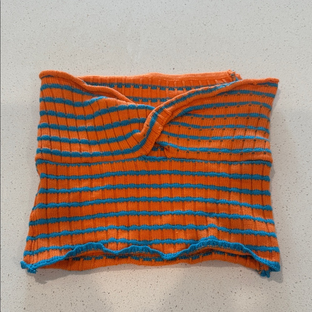 Orange and Blue Striped Knit Top